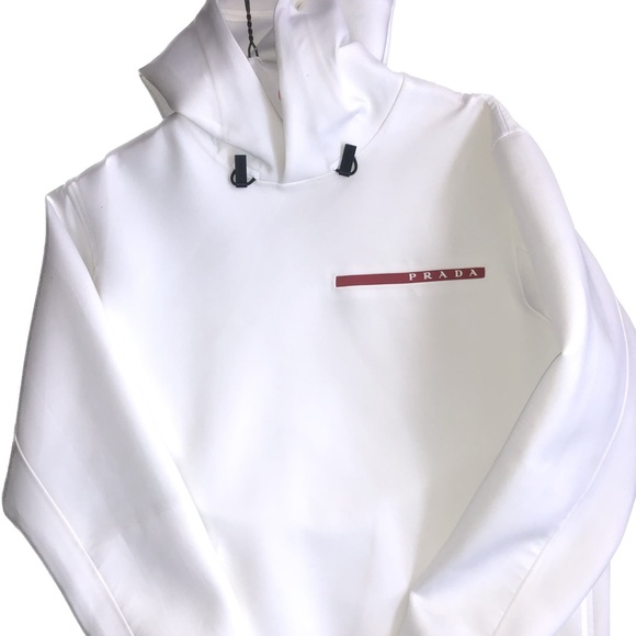 Men all white nylon linea rossa Prada pull over